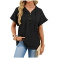 thumbnail image 1 of yillto Women's Short Sleeve Tops with Hoodies Drawstring Button V Neck Casual Blouses Shirts Spring Summer Outfits, 1 of 7