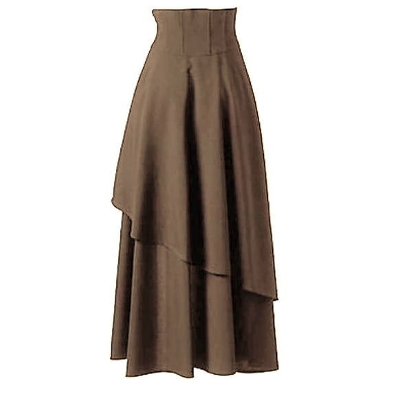 yillto Women's Skirt Vintage High Waist Drawstring Irregular Ruffle Hem Flowy Long Skirts for Women