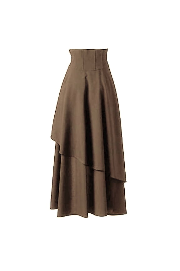 Women's Skirt Vintage High Waist Drawstring Irregular Ruffle Hem Flowy Long Skirts for Women