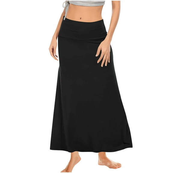 yillto Women's Skirts High Waist Basic Lightweight Lounge Solid Color Midi Length Skirt Outfits