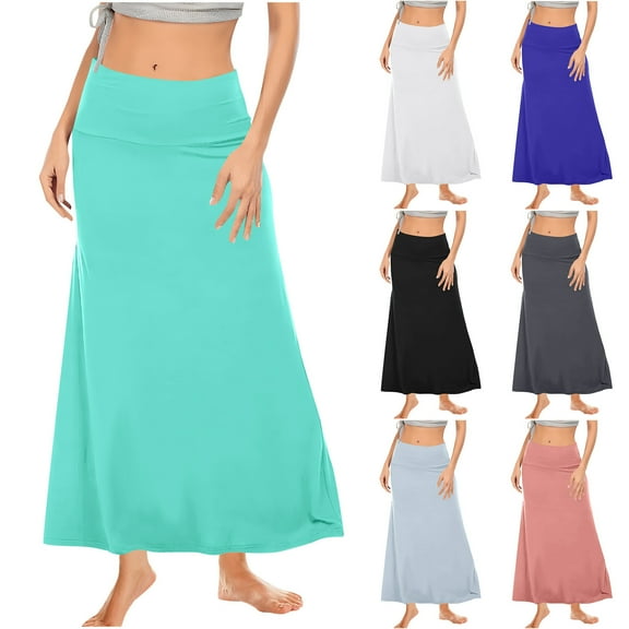 yillto Women's Skirts High Waist Basic Lightweight Lounge Solid Color Midi Length Skirt Outfits