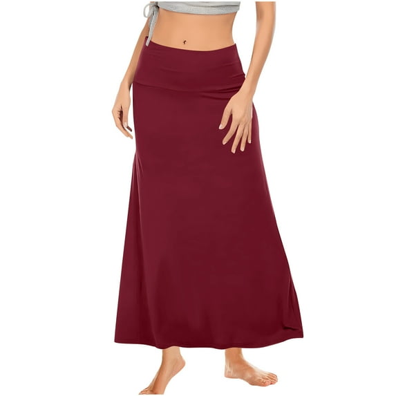 yillto Women's Skirts High Waist Basic Lightweight Lounge Solid Color Midi Length Skirt Outfits