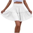 thumbnail image 1 of yillto Women's Skirts Smock Elastic Waist Pleated Ruffle Hem Flowy Summer Lightweight Mini Skirt, 1 of 5