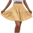 thumbnail image 1 of yillto Women's Skirts Smock Elastic Waist Pleated Ruffle Hem Flowy Summer Lightweight Mini Skirt, 1 of 5