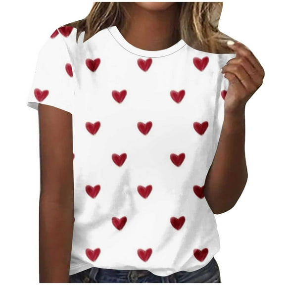 yillto Women's Summer Tshirts Short Sleeve Heart Graphic Round Neck Causal Loose Basic Tee Tops