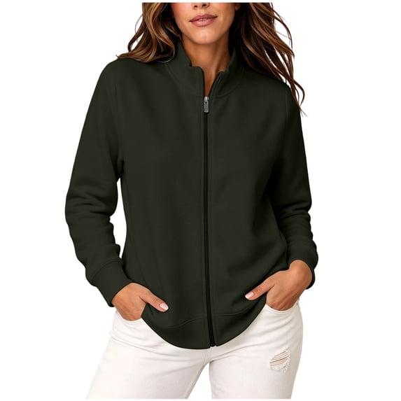 yillto Women's Sweatshirt Long Sleeve Mock Neck Collar Zipper Lightweight Jackets Coats with Pockets