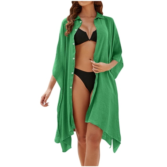 yillto Women's Swimsuit Cover up Summer Beachwear Button down Shirt Bikini Suit Beach Coverup Mini Dresses