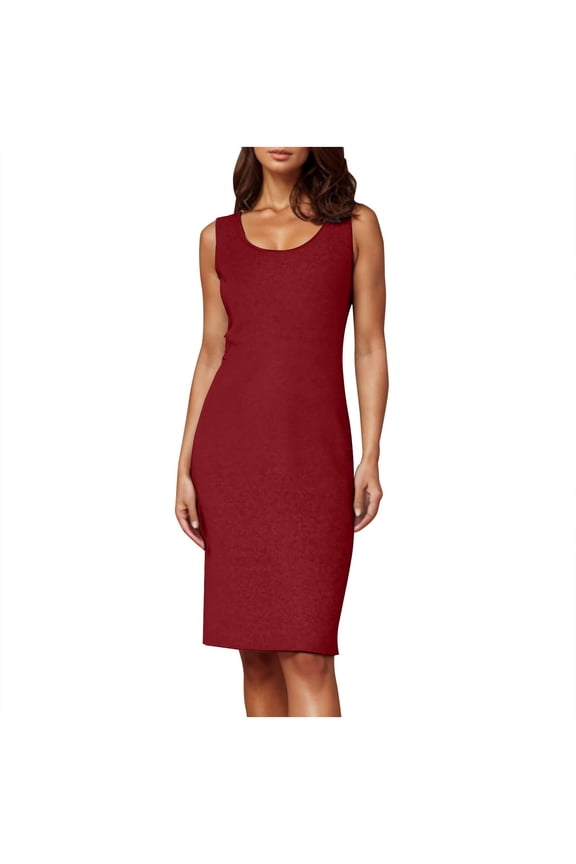 Women's Tank Dress Crew Neck Sleeveless Casual Midi Dresses Summer Basic Slim Mini Dress