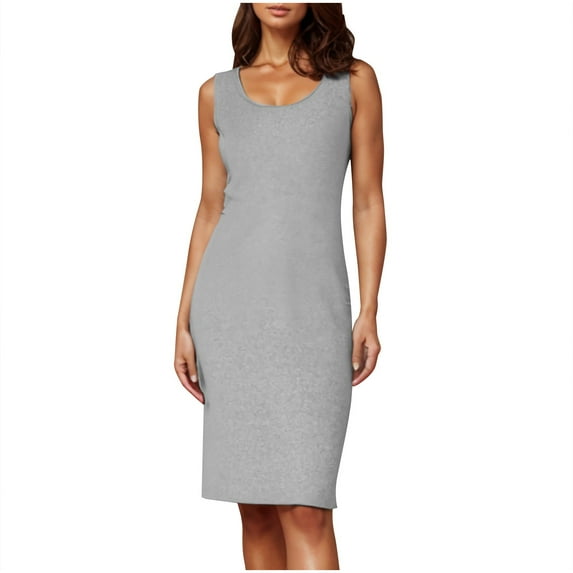 yillto Women's Tank Dress Crew Neck Sleeveless Casual Midi Dresses Summer Basic Slim Mini Dress
