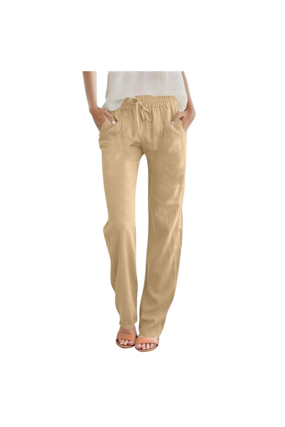 Women's Tapered Pants Casual Straight Leg Drawstring Elastic Waist Loose Comfy Trousers with Pockets