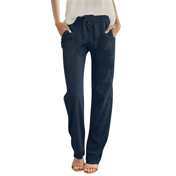 yillto Women's Tapered Pants Casual Straight Leg Drawstring Elastic Waist Loose Comfy Trousers with Pockets