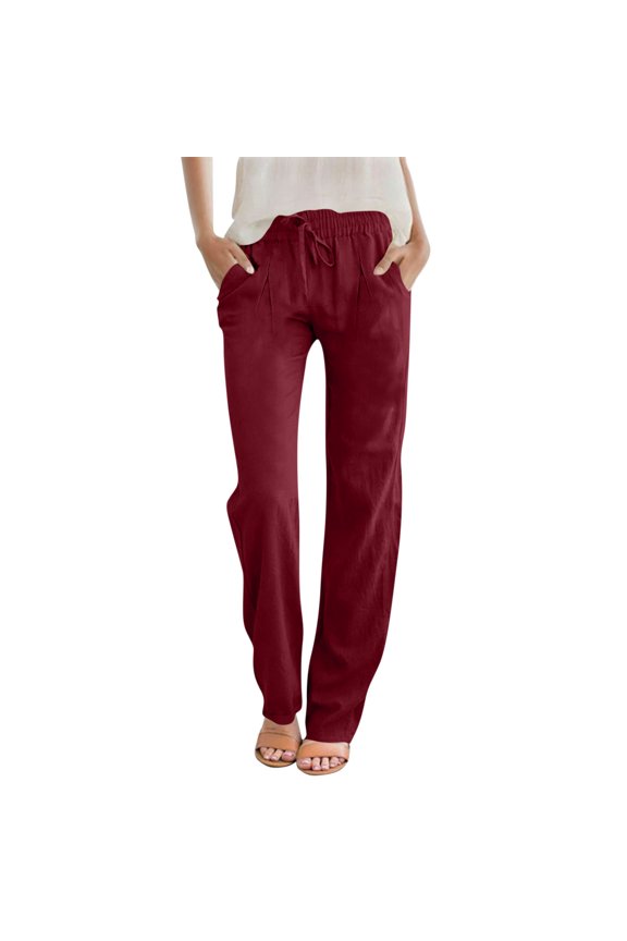 Women's Tapered Pants Casual Straight Leg Drawstring Elastic Waist Loose Comfy Trousers with Pockets