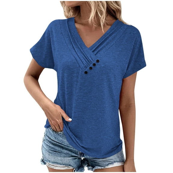 yillto Women's Tops Short Sleeve V Neck Ruched Summer Shirts Casual Tunic Tshirt Loose Blouses
