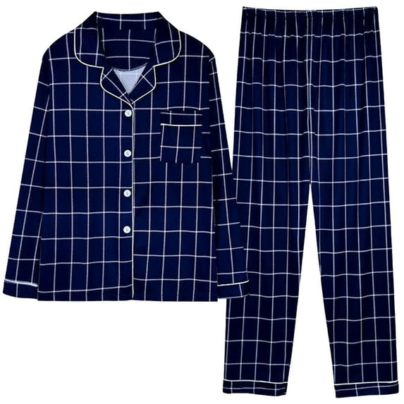 yillto Women's Trendy Pajamas 2 Piece Set Printed Collar Button down Shirt Elastic Waist Straight Pants Suit
