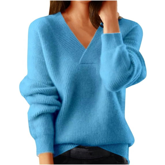 yillto Women's Trendy Sweater Elegant V Neck Long Sleeve Pullover Tops Fall Winter Casual Loose Sweater