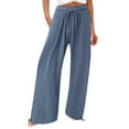 thumbnail image 1 of yillto Women's Wide Leg Pants Solid Color High Waisted Drawstring Pants Casual Fashion Beach Vacation Pants, 1 of 5