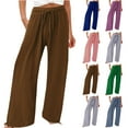 thumbnail image 1 of yillto Women's Wide Leg Pants Solid Color High Waisted Drawstring Pants Casual Fashion Beach Vacation Pants, 1 of 5