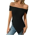 thumbnail image 1 of yillto Women's off Shoulder Short Sleeve Asymmetrical Hem Knit Blouse Tunic Tops Pullover Shirts, 1 of 7