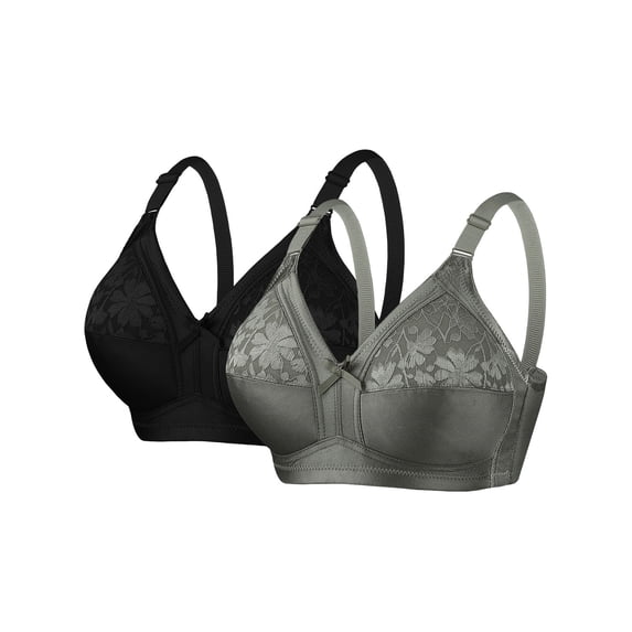 yillto Womens 2 Pack Bra Satin Lace Everyday Bralettes V Neck Full Coverage Adjustable Straps Lightweight Bras
