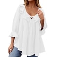 thumbnail image 1 of yillto Womens 3/4 Sleeve Blouse Ruffle Neck Pullover Casual Loose Fitting Flowy Shirt Tops, 1 of 6
