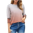 thumbnail image 1 of yillto Womens 3/4 Sleeve Blouse Striped Crew Neck Causal Dressy Shirt Ladies Summer Tunic Tops Outfits, 1 of 6