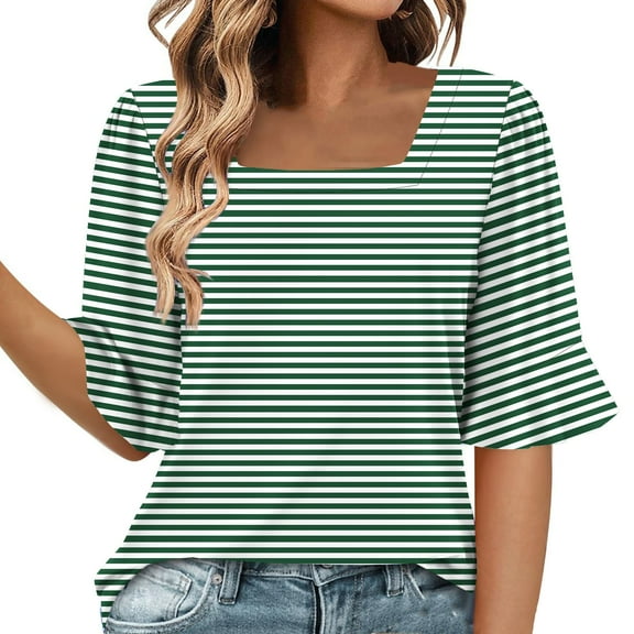 yillto Womens 3/4 Sleeve Shirts Summer Square Neck Tops Business Casual Loose Tunic Work Dressy Blouses