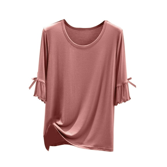 yillto Womens 3/4 Sleeve Top Summer Loose Short Sleeve Crew Neck Comfy Shirts for Sleepwear Loungewear