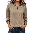 thumbnail image 1 of yillto Womens 3/4 Sleeve Tops Crewneck Button Dressy Casual Blouses Work Clothes Loose Fitting Tunic Top, 1 of 7