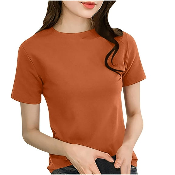 yillto Womens Basic Shirts Short Sleeve Plain Causal Tshirts Summer Causal Crew Neck Solid Color Tees
