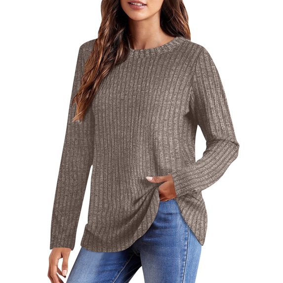 yillto Womens Basic Sweaters Lightweight Knitted Long Sleeve Round Neck Pullover Solid Color Casual Loose Clothes