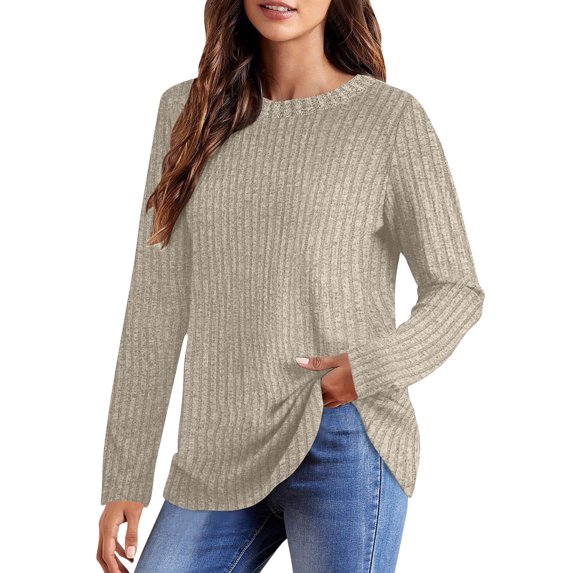 yillto Womens Basic Sweaters Lightweight Knitted Long Sleeve Round Neck Pullover Solid Color Casual Loose Clothes