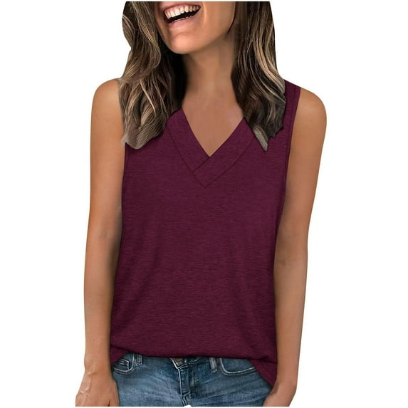 yillto Womens Basic Tank V Neck Sleeveless Summer Causal Solid Color Loose Shirts Clothes for Women
