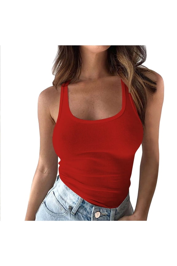 Womens Basic Tanks Square Neck Sleeveless Ribbon Slim Tank Tops Summer Cute Cami Tshirt