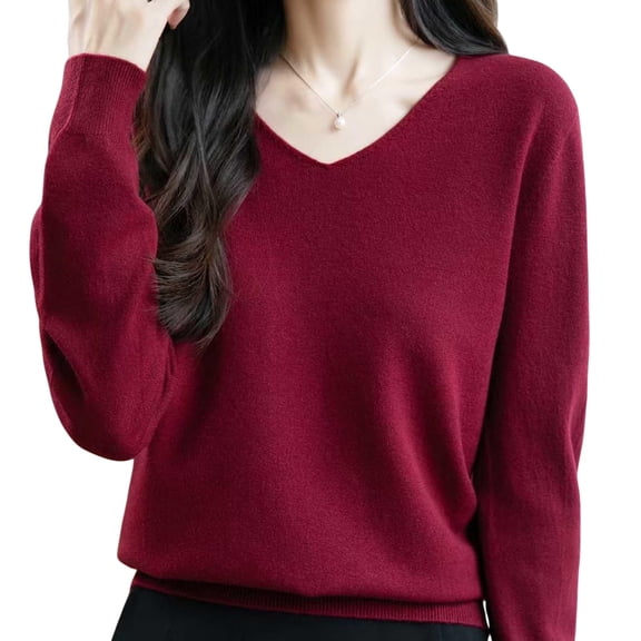yillto Womens Basic V Neck Sweaters Solid Color Casual Long Sleeve Soft Knit Loose Pullover Sweater Tops