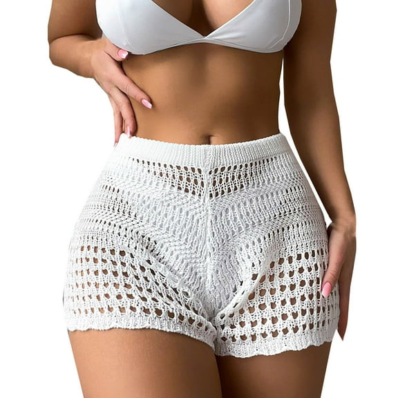 yillto Womens Beach Shorts Crochet Hollow out Shorts Summer See Through High Waist Boho Shorts