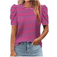 thumbnail image 1 of yillto Womens Blouse Puff Short Sleeve Striped Printed Tops Crew Neck Tunic Shirts Summer Clothes, 1 of 5