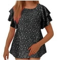 thumbnail image 1 of yillto Womens Blouse Ruffle Hem Crewneck Tops Summer Lightweight Polka Dot Printed Tunic Shirts, 1 of 5