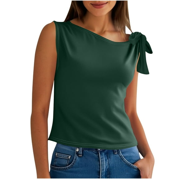 yillto Womens Blouse Sleeveless Asymmetrical Neck Tie Shoudler Summer Shirt Casual Blouses Tops