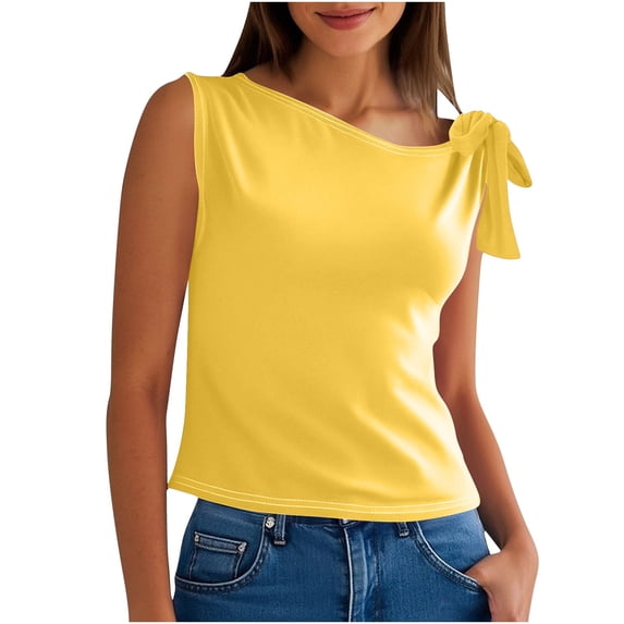 yillto Womens Blouse Sleeveless Asymmetrical Neck Tie Shoudler Summer Shirt Casual Blouses Tops