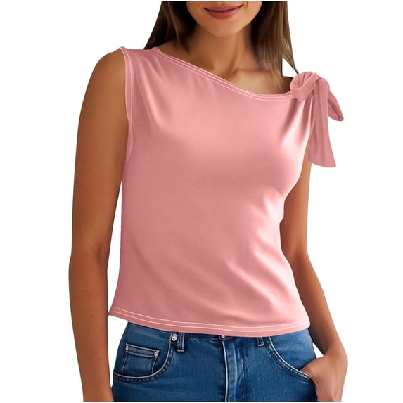 yillto Womens Blouse Sleeveless Asymmetrical Neck Tie Shoudler Summer Shirt Casual Blouses Tops