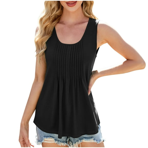 yillto Womens Blouse Sleeveless Loose Crew Neck Pleated Tunic Tank Shirts Summer Dressy Causal Tops