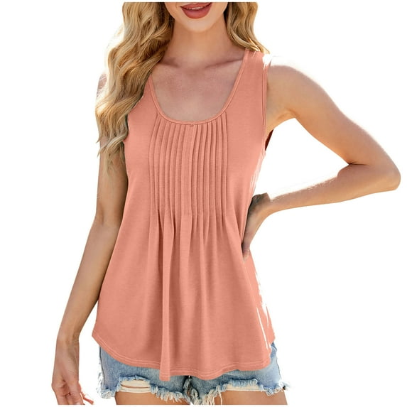 yillto Womens Blouse Sleeveless Loose Crew Neck Pleated Tunic Tank Shirts Summer Dressy Causal Tops