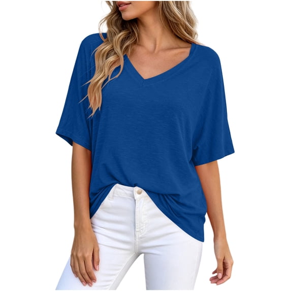 yillto Womens Blouse Summer V Neck Plain Short Sleeve Loose Top Casual Trendy Dressy Shirts Outfits