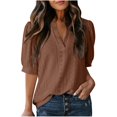 thumbnail image 1 of yillto Womens Blouse Summer V Neck Puff Short Sleeve Loose Top Causal Trendy Dressy Shirts Outfits, 1 of 6