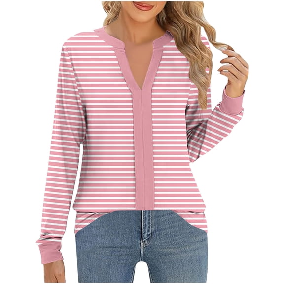 yillto Womens Blouse V Neck Long Sleeve Striped Tunic Tops Casual Business Work Office Loose Shirts