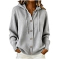 thumbnail image 1 of yillto Womens Button down Hooded Cardigan Sweater Knit Long Sleeve Loose Fitting Cardigans with Drawstring, 1 of 6