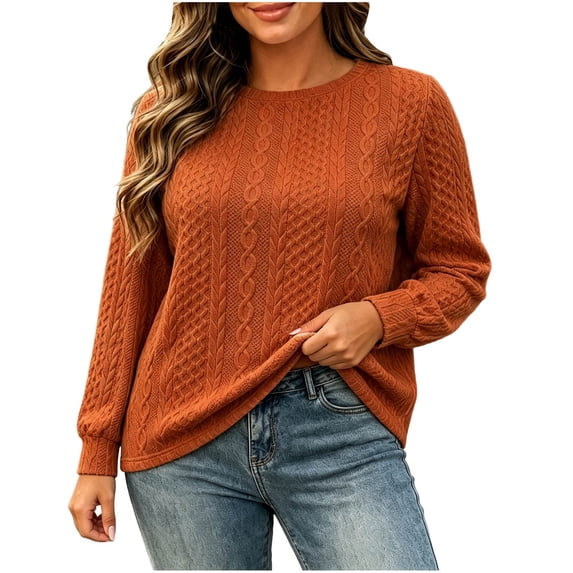 yillto Womens Cable Knit Sweater Plus Size Fall Winter Round Neck Pullover Fashion Knit Long Sleeve Sweaters