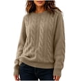 thumbnail image 1 of yillto Womens Cable Knit Sweater Top Long Sleeve Crewneck Pullover Warm Fall Winter Loose Sweaters Tops, 1 of 7