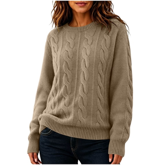 yillto Womens Cable Knit Sweater Top Long Sleeve Crewneck Pullover Warm Fall Winter Loose Sweaters Tops