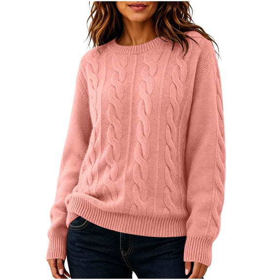 yillto Womens Cable Knit Sweater Top Long Sleeve Crewneck Pullover Warm Fall Winter Loose Sweaters Tops